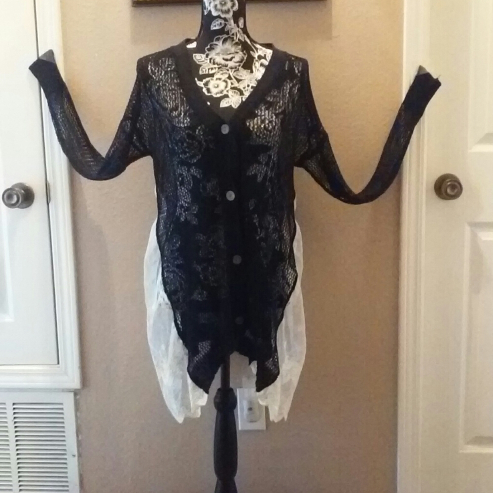 NWT Black Mesh Long sleeve sweater vest